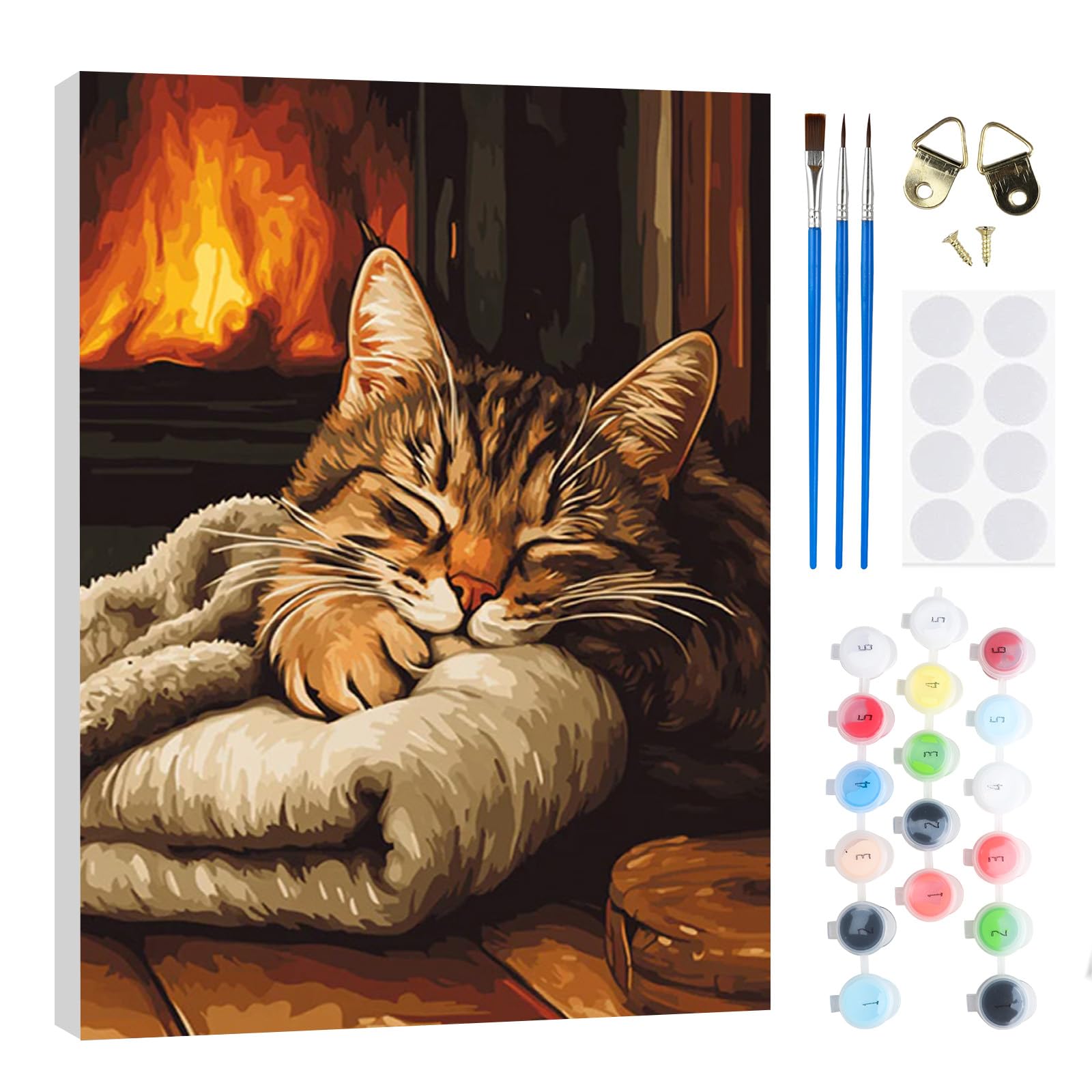 RICUVED Cat Paint by Numbers with Wooden Framed – DIY Oil Painting Kit for Adults Kids,Animals Paint by Numbers Oil Acrylic Painting Canvas Kits for Home Decor Gift 20x30 cm
