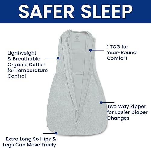 Miniatura 4 de Delta Children Gap babyGap TrueSleep - Saco de dormir con cremallera, 100% algodón orgánico, certificación GOTS y Oeko-Tex 100, cierre de 2 vías,