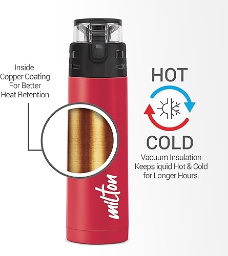 Vista 18 de Milton Thermosteel Aura 1000 - Termo aislado al vacío de doble pared, 33.8 fl oz, 1.05 litros Botella de agua fría y caliente las 24 horas, acero