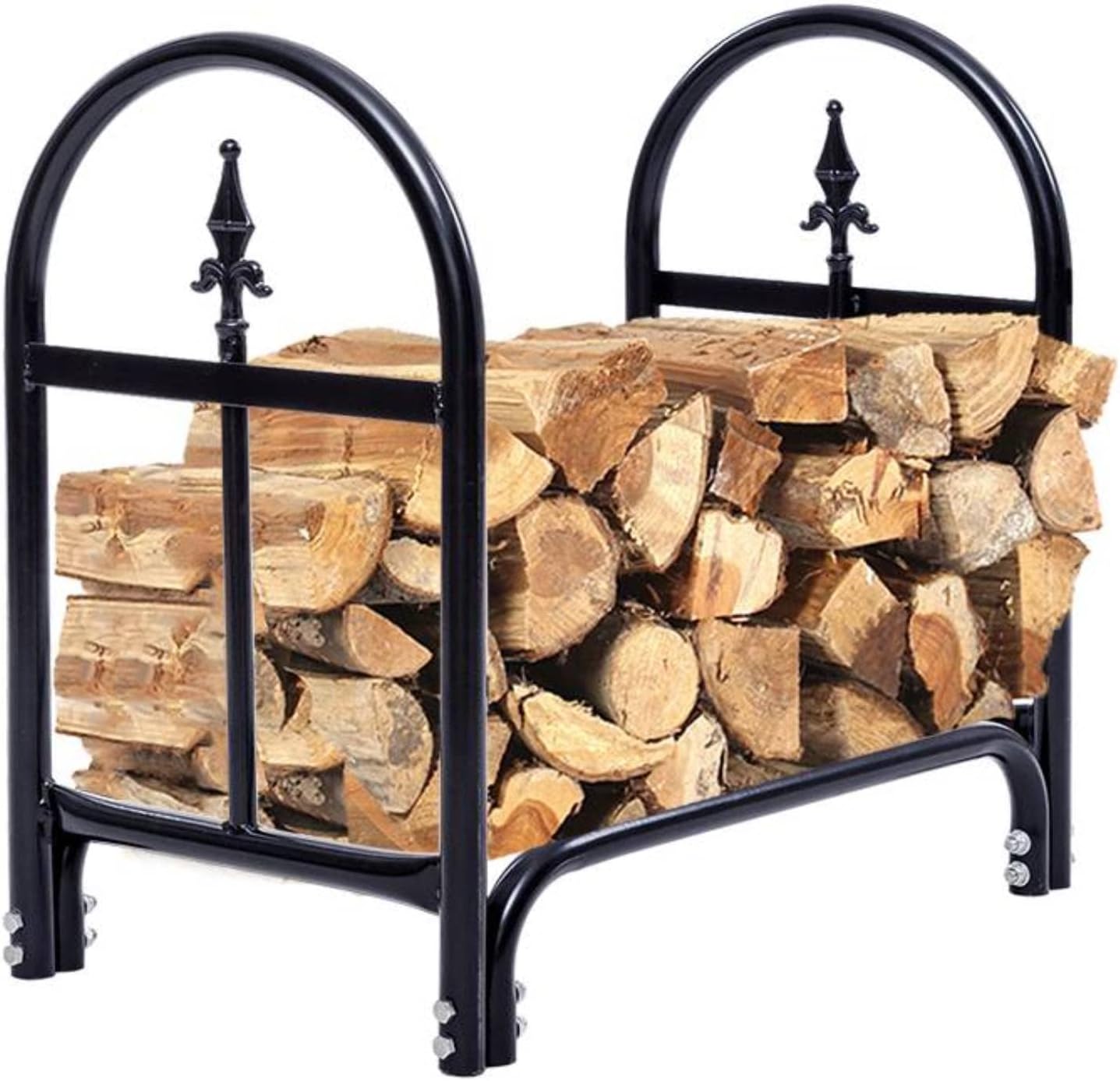 Firewood Rack, 24 Inch Fireplace Wood Storage Stand for Indoor and Outdoor, Heavy Duty Steel Fire Log Stacker Holder for Stove Fire Pit Fireplace (Single Head, 2 FT) Black