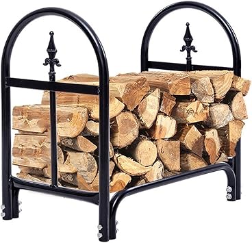 Firewood Rack, 24 Inch Fireplace Wood Storage Stand for Indoor and Outdoor, Heavy Duty Steel Fire Log Stacker Holder for Stove Fire Pit Fireplace (Single Head, 2 FT) Black
