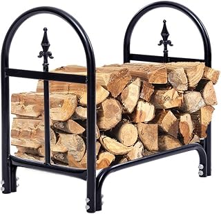 Firewood Rack, 24 Inch Fireplace Wood Storage Stand for Indoor and Outdoor, Heavy Duty Steel Fire Log Stacker Holder for Stove Fire Pit Fireplace (Single Head, 2 FT) Black