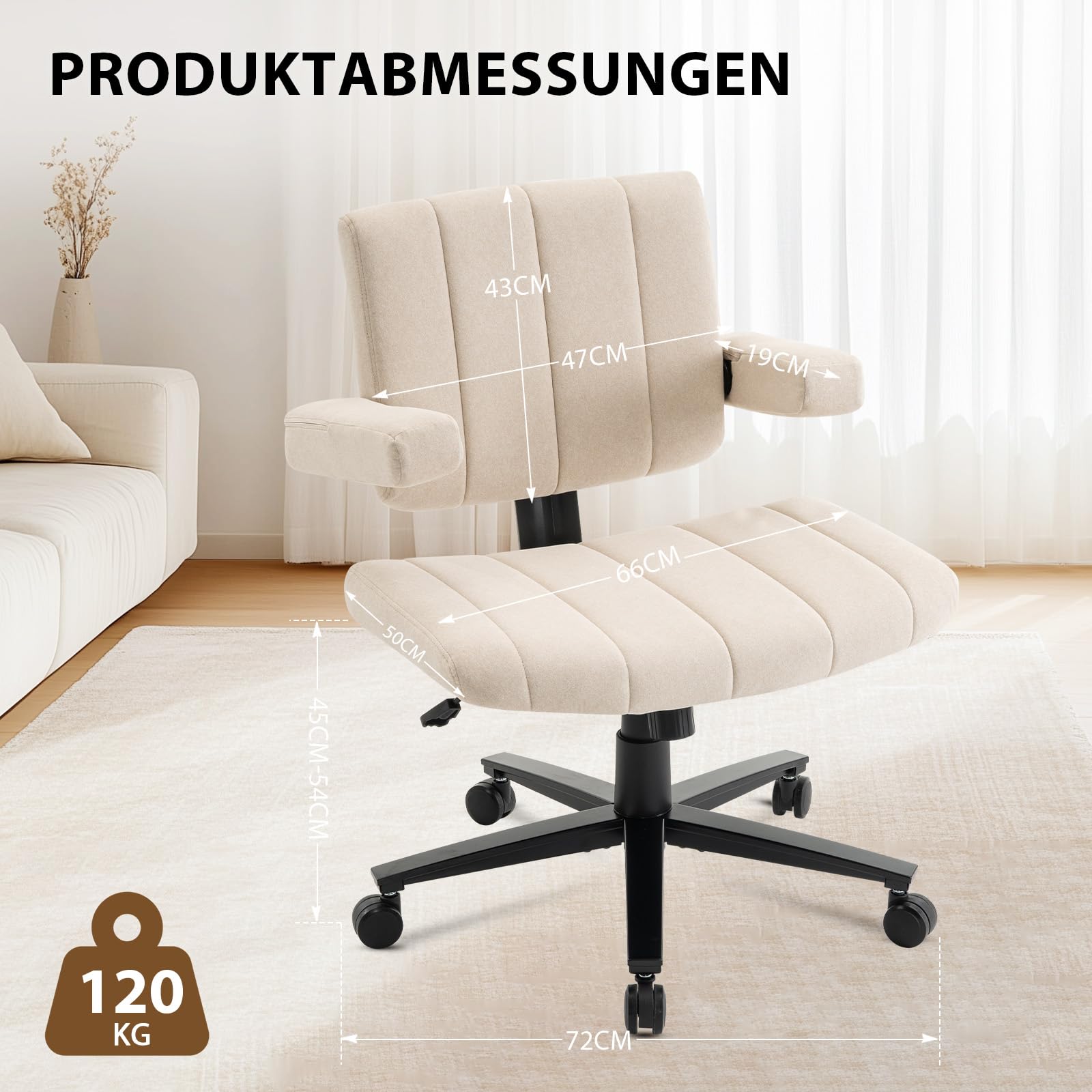 Vigosit silla cruzada Criss Cross con ruedas, reposabrazos ajustables, tela antiagarre, cojín cómodo, estilo moderno, silla giratoria para oficina en casa
