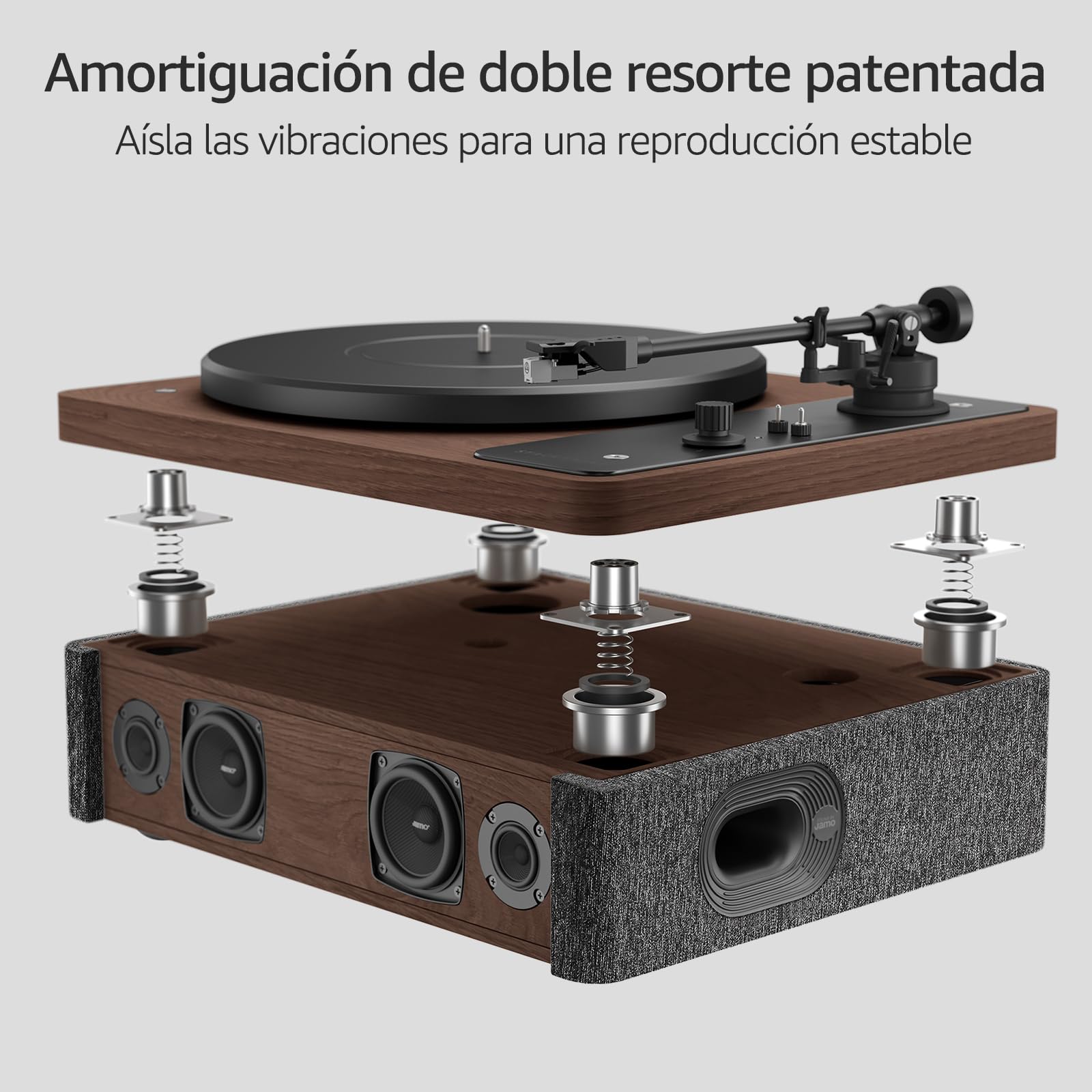 Stack Stone DS07 Tocadiscos Bluetooth portátil con Jamo Altavoces Estéreo Reproductor de Discos de Vinilo Correa de Velocidades 33/45 RP, Integrados RCA, Negro