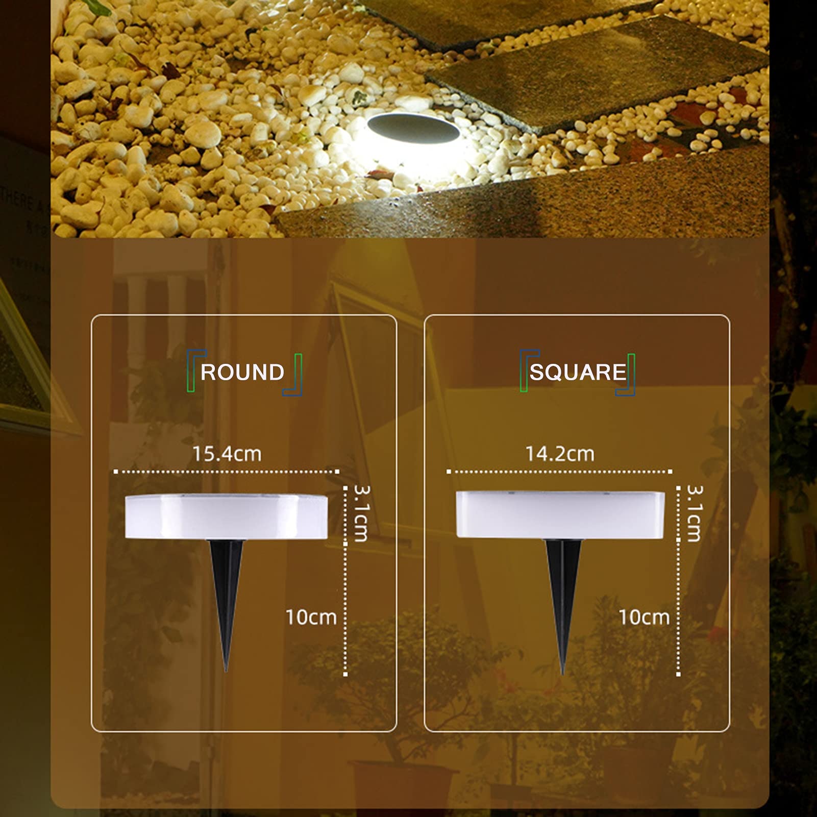 Solarne oświetlenie uziemiające, LED 2 tryby solarne lampy ogrodowe, wodoodporne zewnętrzne zasilane energią słoneczną oświetlenie krajobrazu do patio, ścieżki, trawnika, podwórza, podłogi, okrągłe