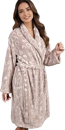 Qwils Comfortable Womens Flannel Robe with Long Belt, Soft Plush Sleepwear, Cozy Nightgown with Pockets