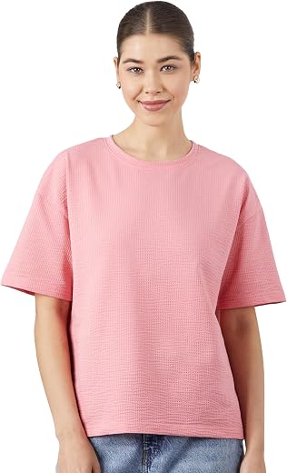 Amazon Brand - Symbol Women's Oversized Textured T-Shirt | Seersucker (Available in Plus Sizes)