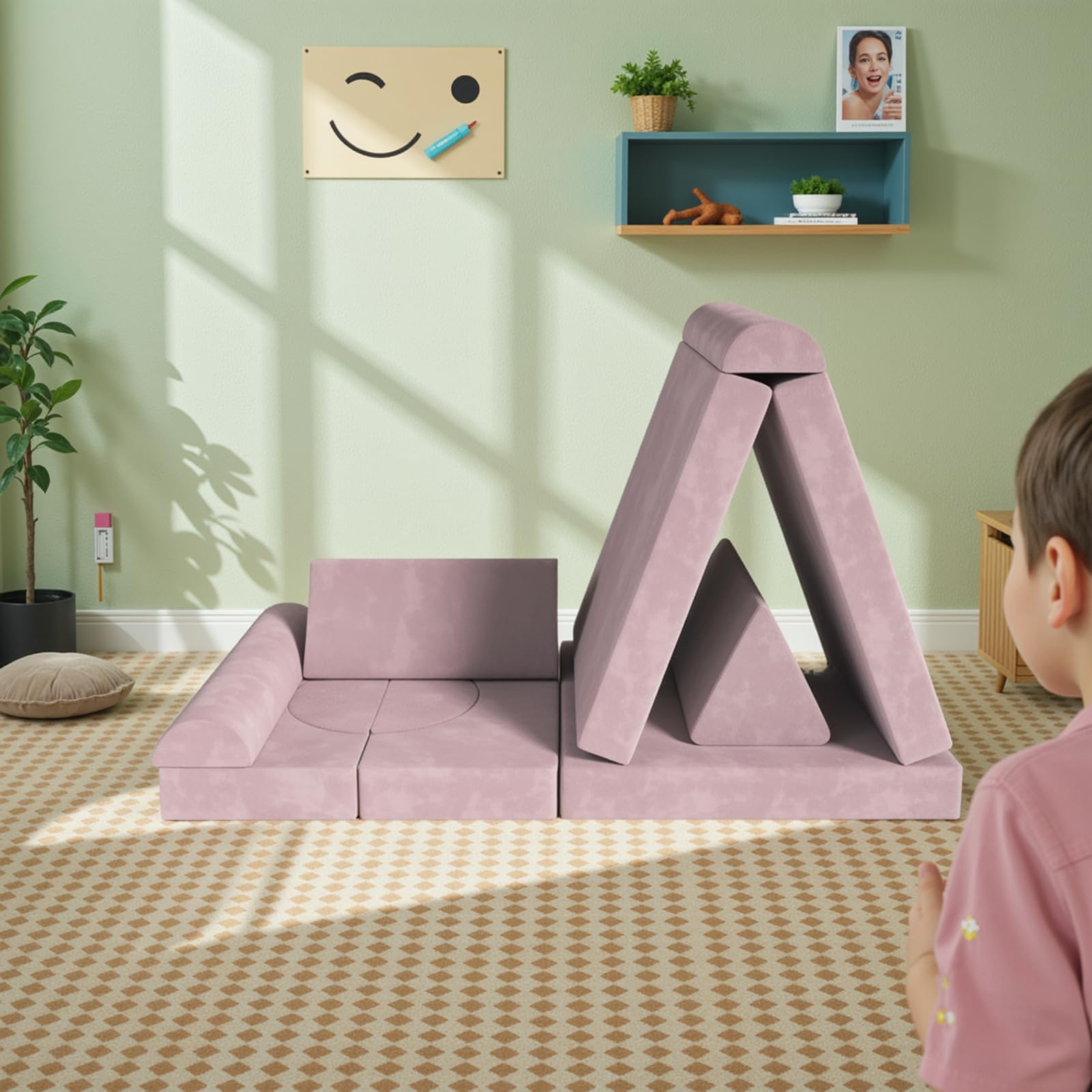 TLGREEN Kindersofa Mit 15PCS Modul, Modulare Kinderspielcouch Spielsofa Fuer Kinder Kindersessel Multifunktional Und Leicht Zu Reinigen S0uff06q