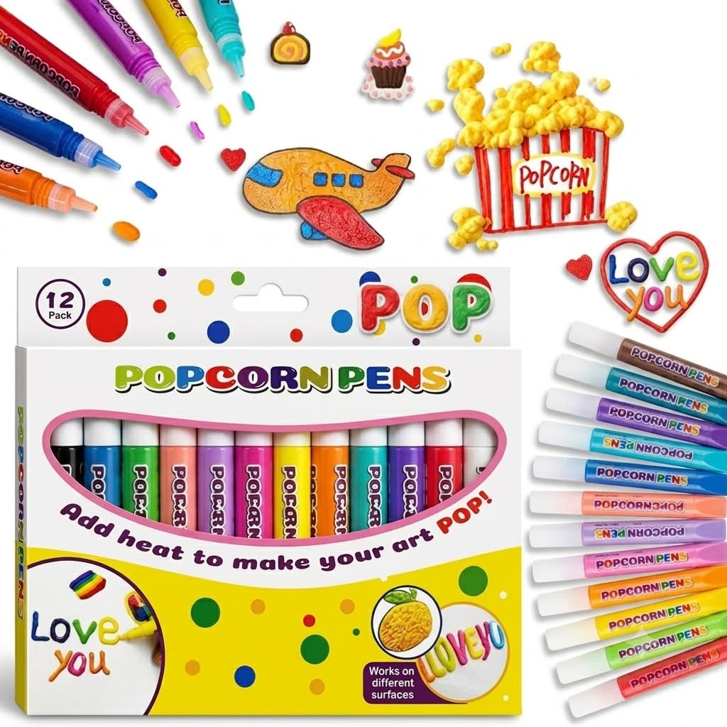 6/12 colors 3D Popcorn Pens, Magic Puffy Bubble Drawing Pen Kit，12 colors：1