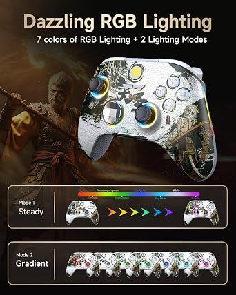 وحدة تحكم EasySMX X15 للكمبيوتر الشخصي لاسلكية مع 7 وحدات تحكم ألعاب RGB مع عصا تحكم Hall ومشغل بلوتوث متوافقة مع الكمبيوتر الشخصي/المفتاح/المساعد/الكمبيوتر اللوحي Wukong