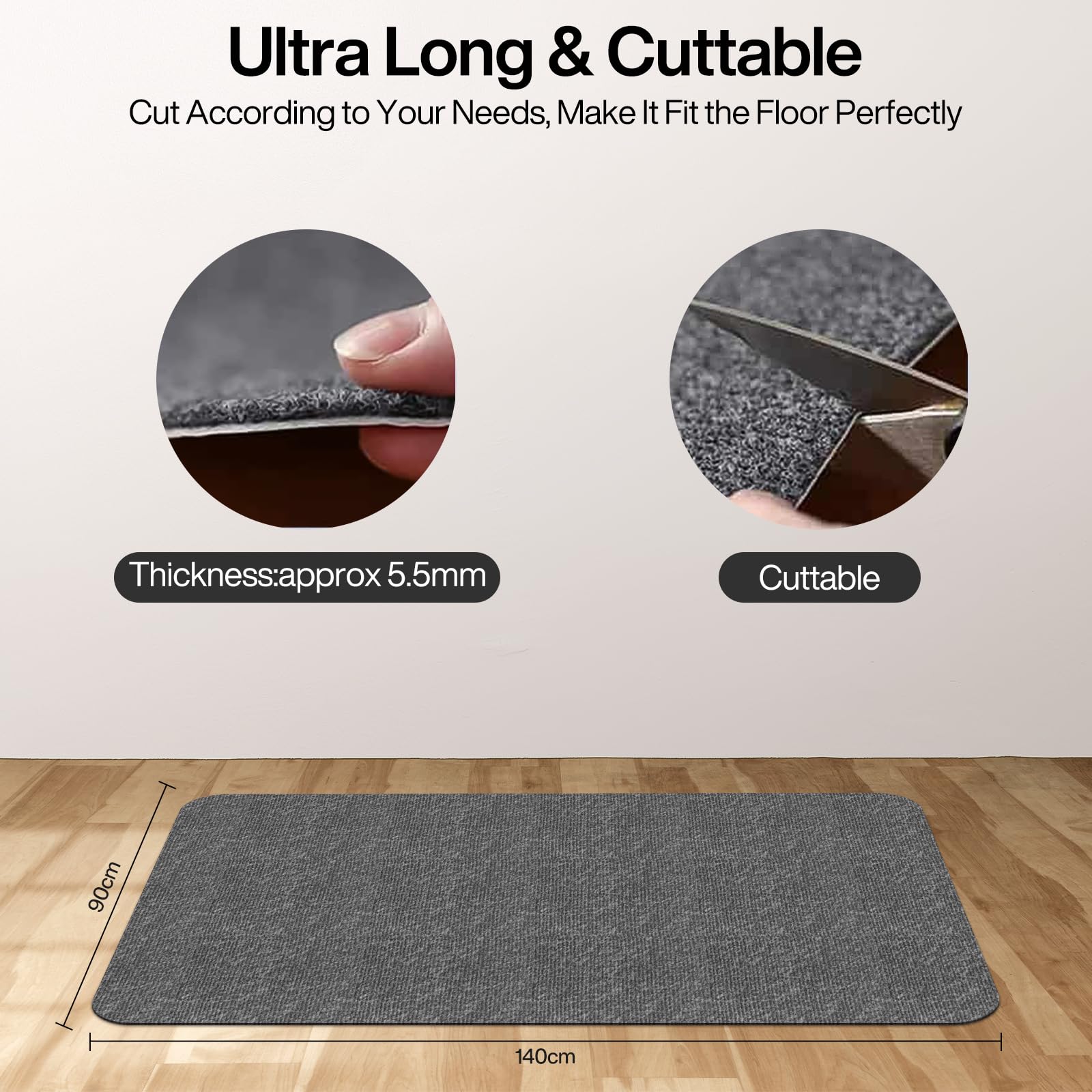 EUZLABBY Tapis Chaise Bureau 140x90 Cm Gris Clair – Épaisseur 5,5 Mm, Antidérapant, Protection Sol Durs, Tapis Sous Chaise De Bureau
