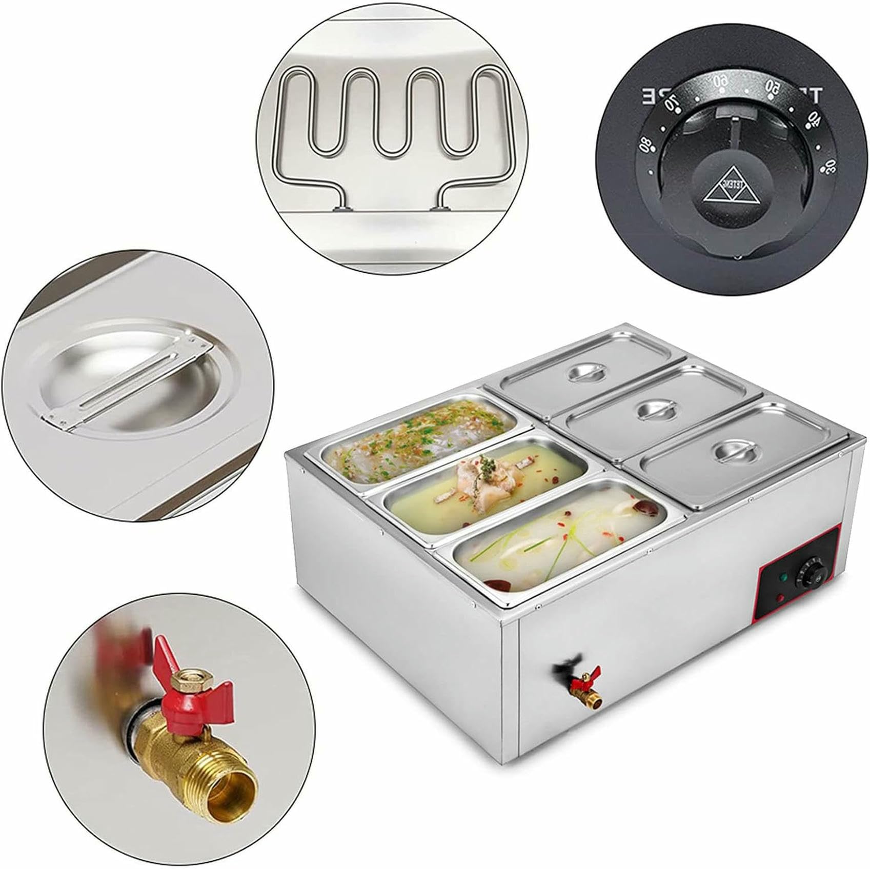 sartenes, Placas comerciales, Calentador, Plataforma Comercial de 850 W, Mesa eléctrica de Acero Inoxidable de Gran Capacidad de 7 L para Buffet, Catering, Control de Playa