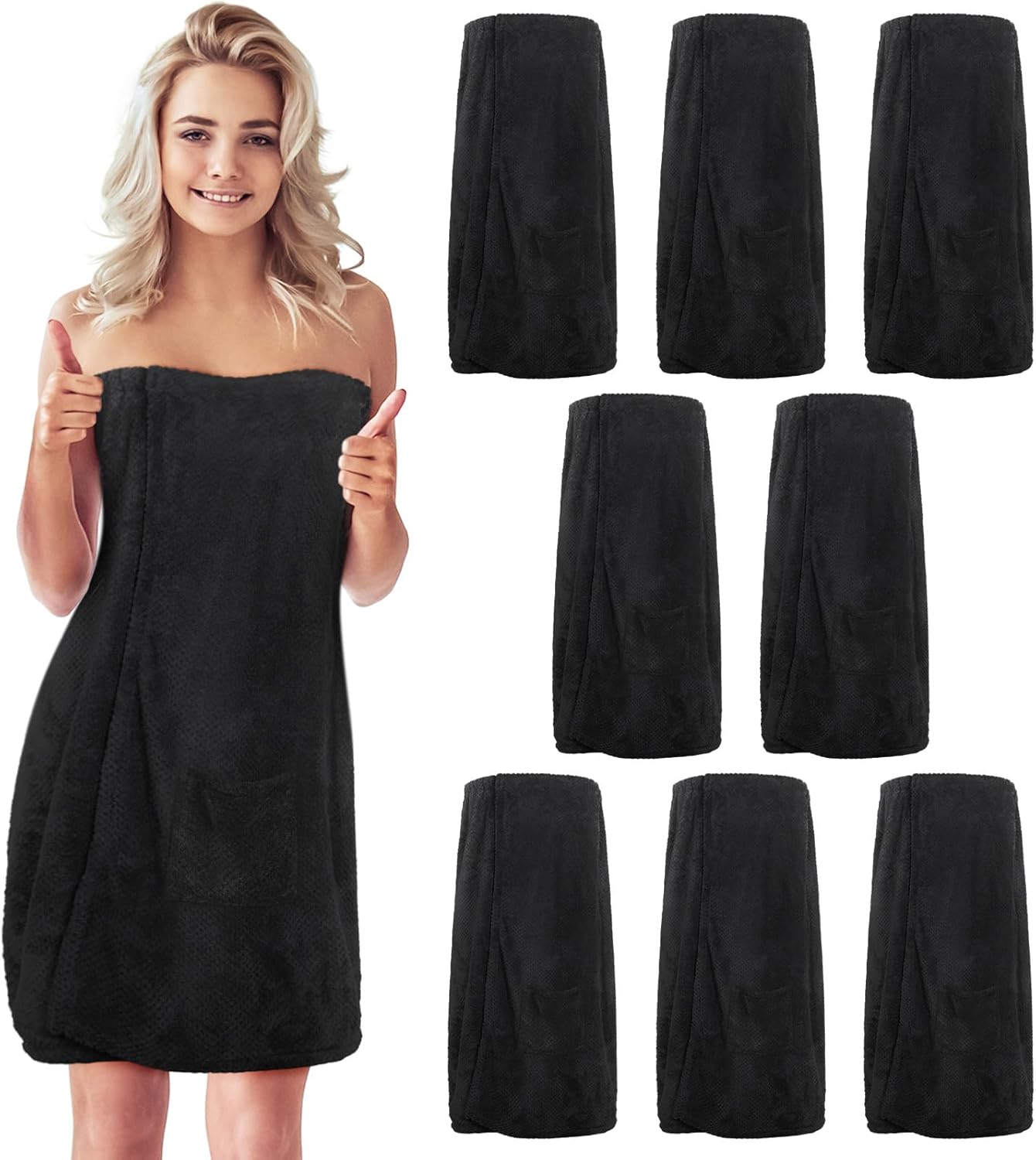 Xtinmee 8 Pcs Bath Wraps for Women Waffle Robe with Pocket Adjustable Closure Lightweight Towel Dress for Bath Shower
