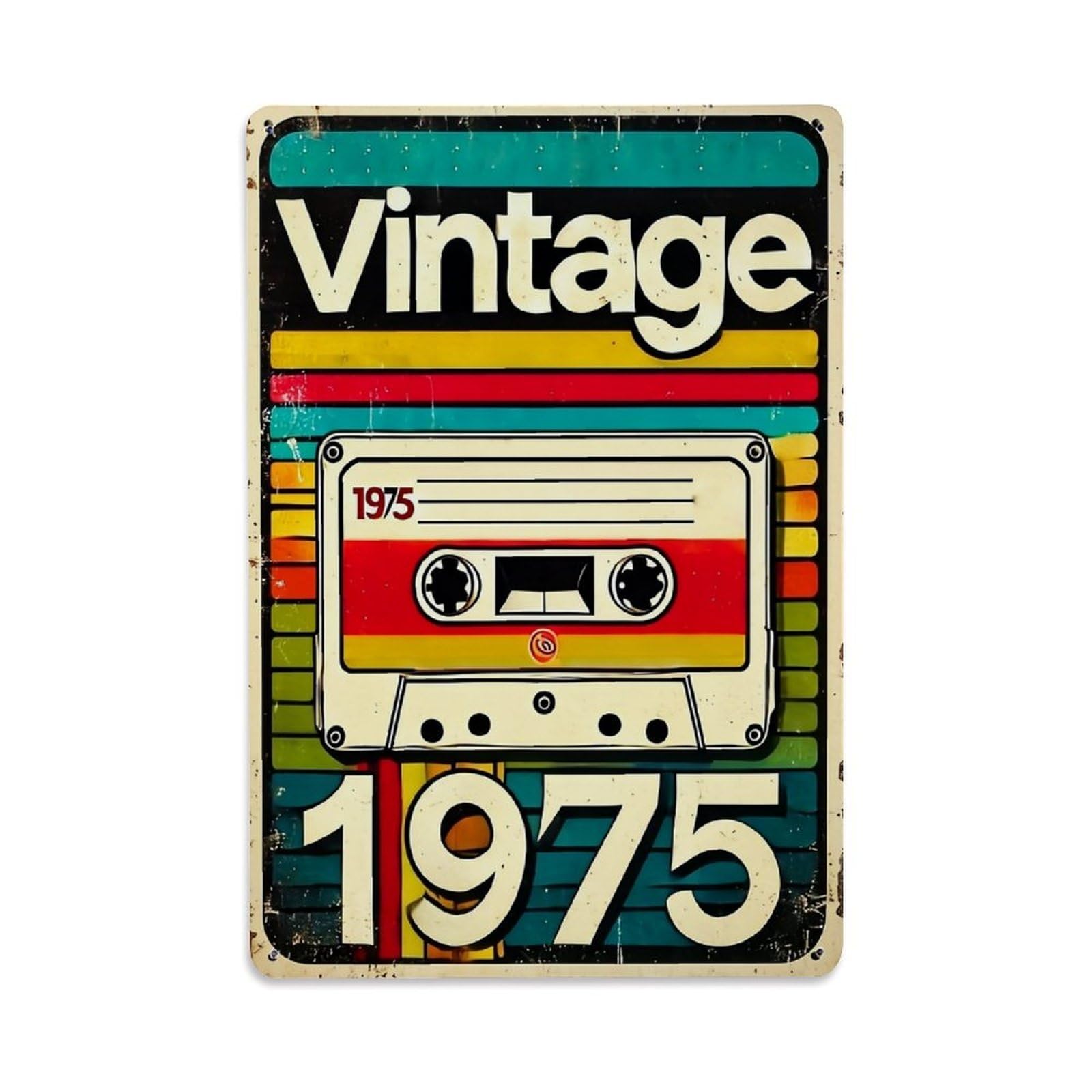 Jdfenggu Vintage Cassette Tape Design 1975 Retro Metal Tin Sign, Decor Art Poster For Bar, Home, Man Cave, Kitchen, Laundry Room Gift 8X12inch