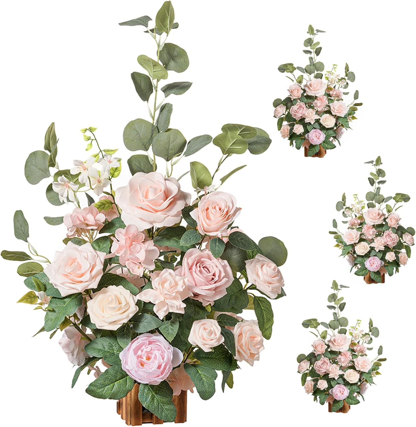 Ling's moment 17.5" Tall Standing Artificial Flowers Arrangements 4 pcs Wedding Aisle Runner Chair Decorations Blush & Pink Centerpieces for Ceremony Reception Rose Floral Party Outdoor Pk-growing Blush