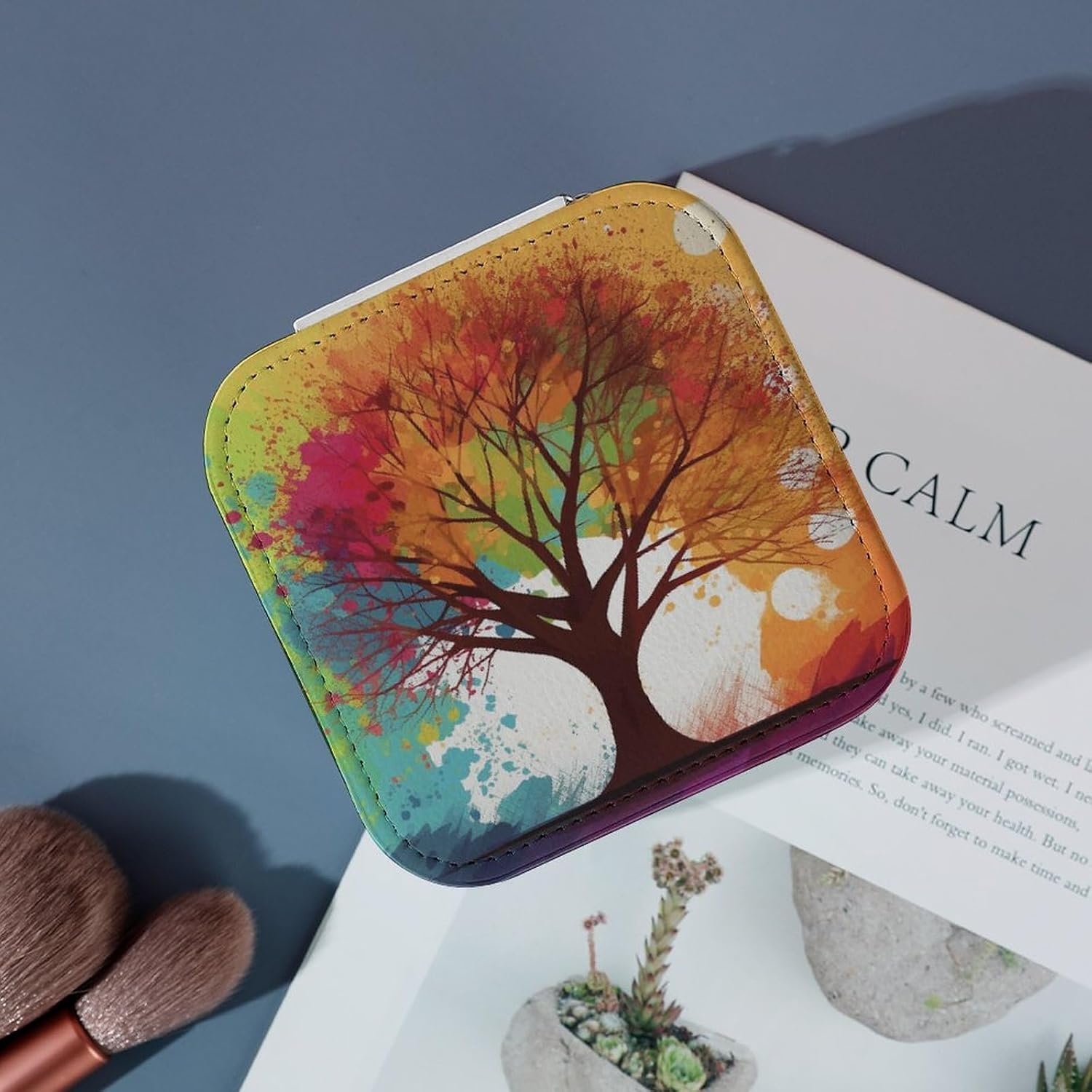 Colorful Tree Jewelry Box Fashion Jewelry Storage Box PU Leather Jewelry Organizer Storage Case Trinket Organizer Square Travel Jewelry Case with Zipper for Women image 4