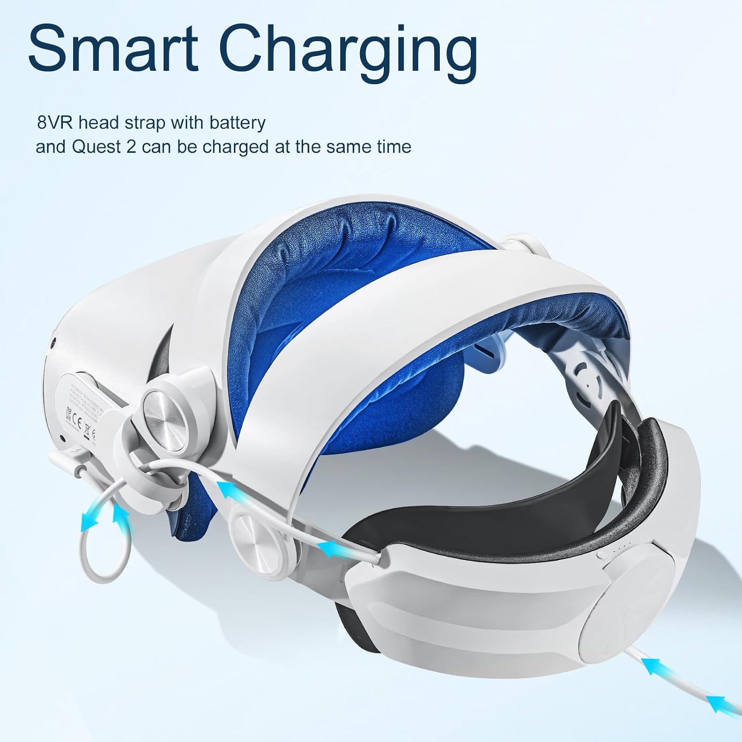 8VR Head Strap with Battery for Oculus Quest 2, Adjustable Elite Strap with 6400mAh Battery Pack for Enhanced Comfort and Playtime in VR, Fast Charging and Counter Balance Quest 2 Accessories