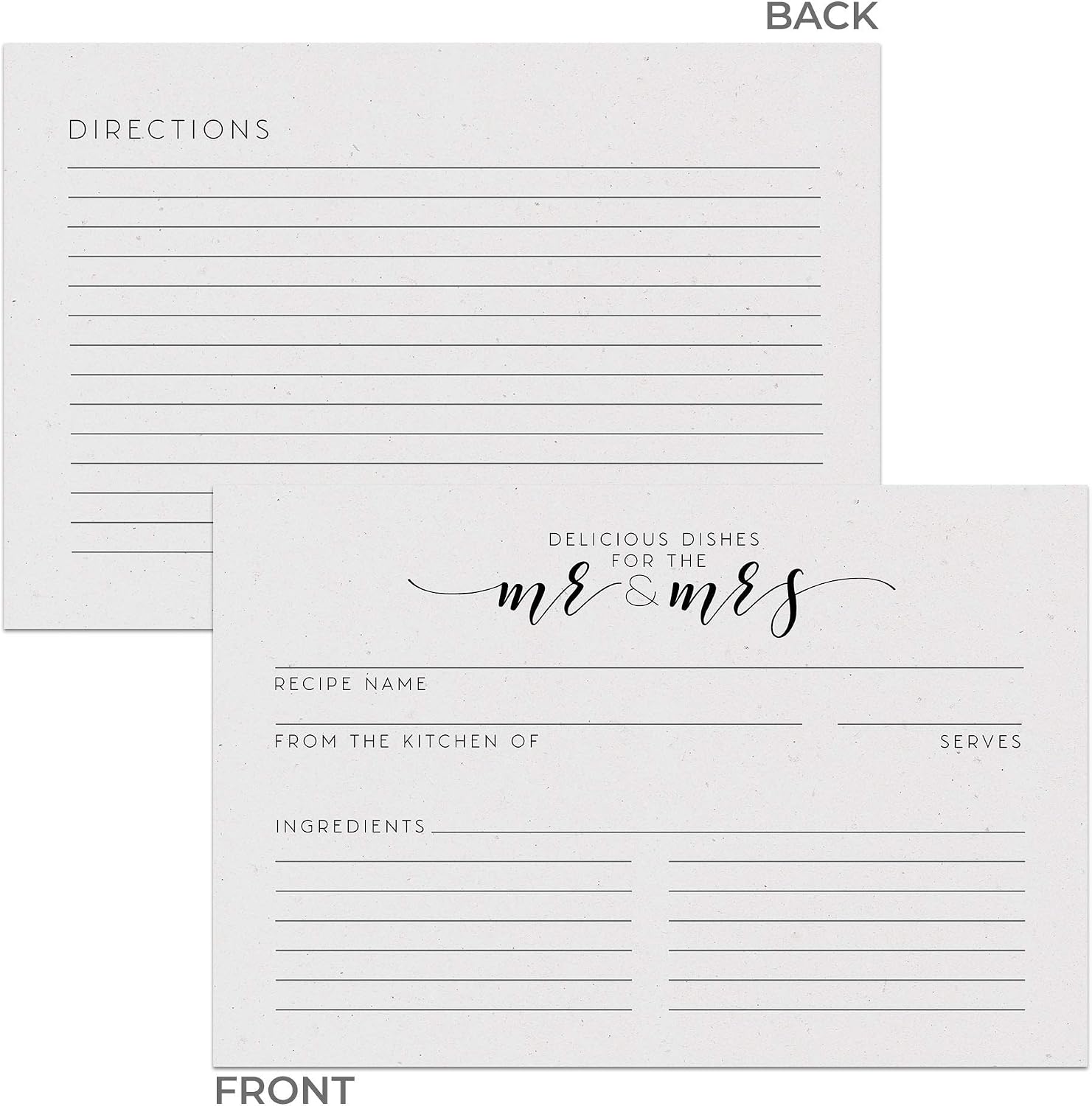 Dashleigh Bridal Shower Recipe Cards 4x6, 48 Mr and Mrs Newlywed Recipe Cards Double Sided, Water Resistant Thick Cardstock for Wedding Shower Games - Vintage Keepsake Gift for Bride to Be, Recipe Box