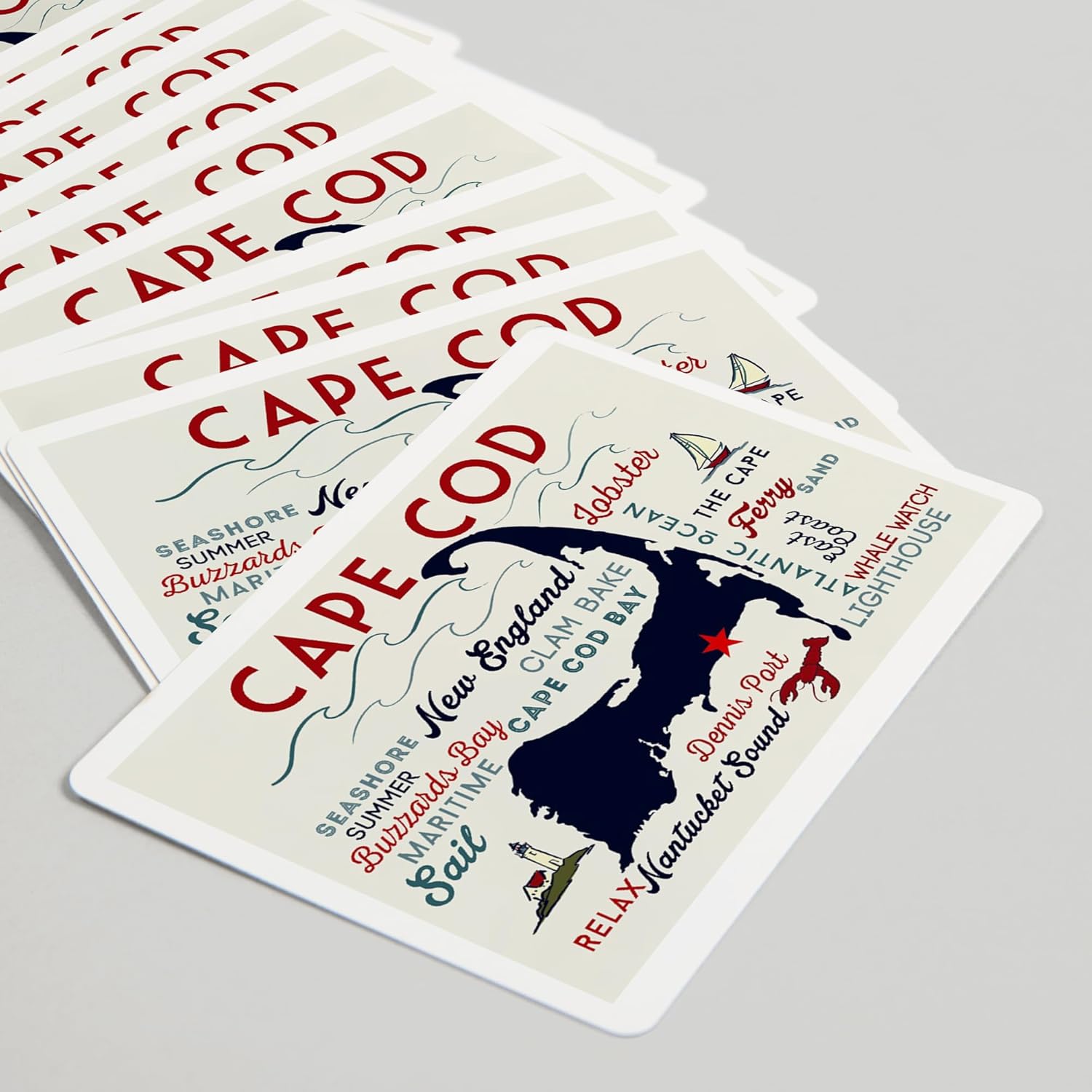 Lantern Press Cape Cod, Massachusetts, Dennis Port, Typography and Icons, 52 Playing Cards for Adults, Poker Size Card Deck