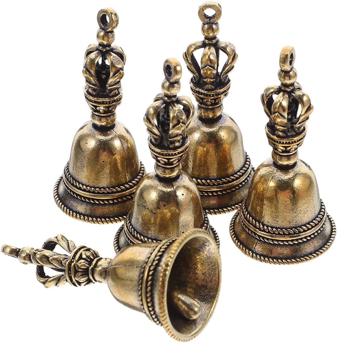 Alipis Vintage Brass Hand Bell Keychain Pendant 1.9 Inch Ritual Hanging Ornament for Home Decor Wedding Ceremony and Altar Use