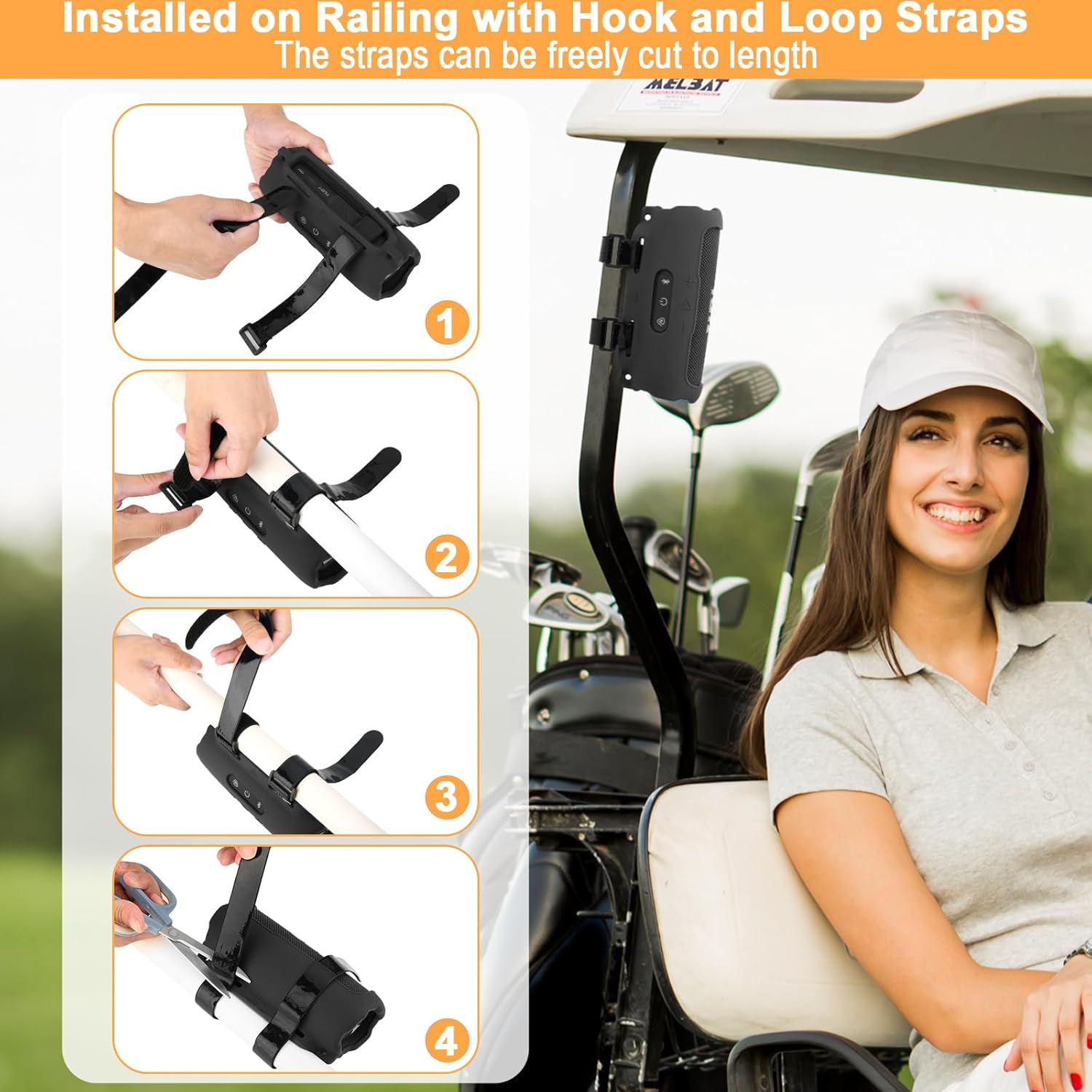 TXEsign Silicone Case Compatible with JBL Flip 7 Speaker, Shockproof Protective Cover Soft Skin Silicone Cover with Shoulder Strap and Hook and Loop Straps for Bike Golf Cart Rail Mounting (Black) - Image 5