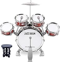 Vista 1 de M SANMERSEN Kit de batería para niños pequeños, juego de batería de jazz, 5 baterías con taburete, mini banda, juego de instrumentos musicales