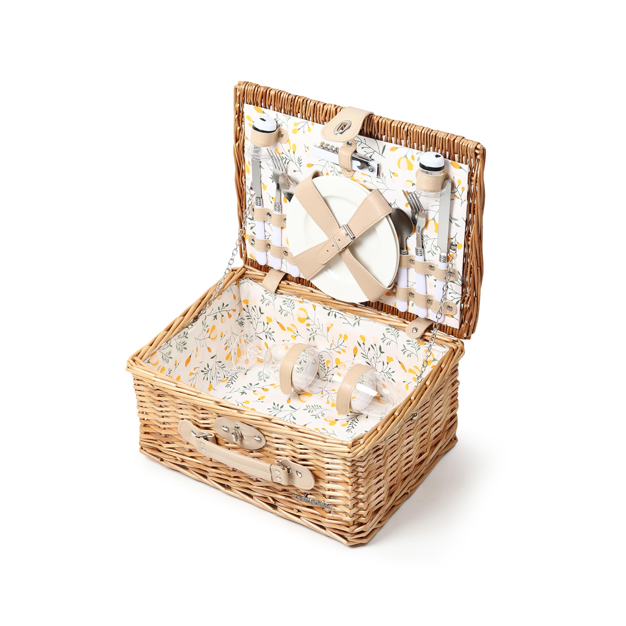 Habere India-All The Cultures Fabricating India Vintage-Style Wicker Picnic Hamper | Wicker Lunch Basket For 2 | Picnic Basket With Utensils Cutlery - Rectangular, Brown (L41xW17xH29cm) 2