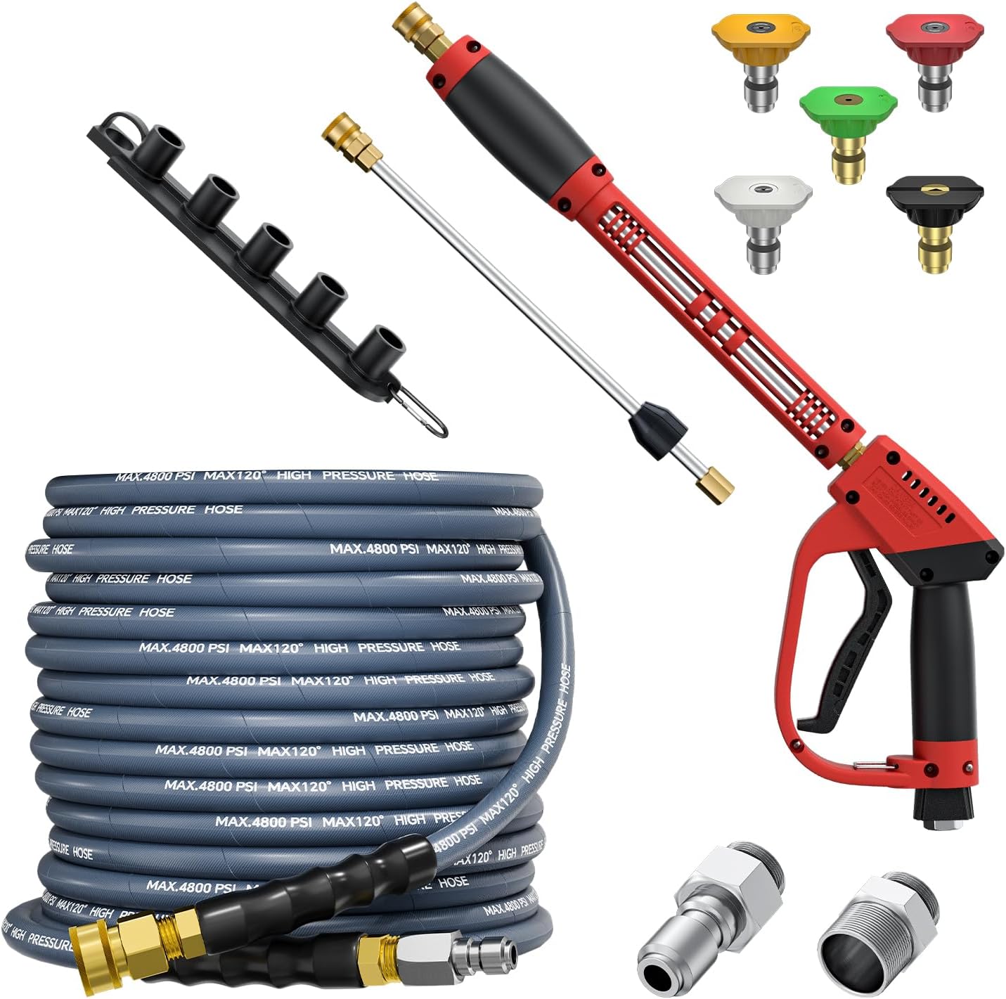 5000PSI Pressure Washer Gun and Hose Kit, 50FT Kink Resistant Steel Braided Power Washer Hose with 3/8" Swivel Quick Connector and M22 14mm Adapters Replacement/30 Extension Washer Wand 50FT Blue