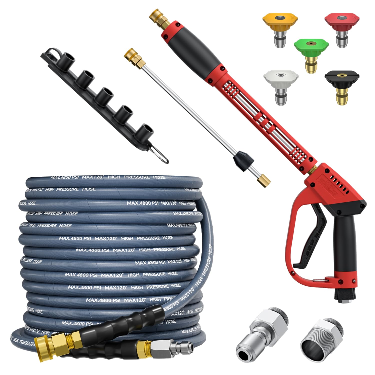 Photo 1 of TechSweepPro 5000PSI Pressure Washer Gun and Hose Kit, 50FT Kink Resistant Steel Braided Power Washer Hose with 3/8" Swivel Quick Connector and M22 14mm Adapters Replacement/30" Extension Washer Wand