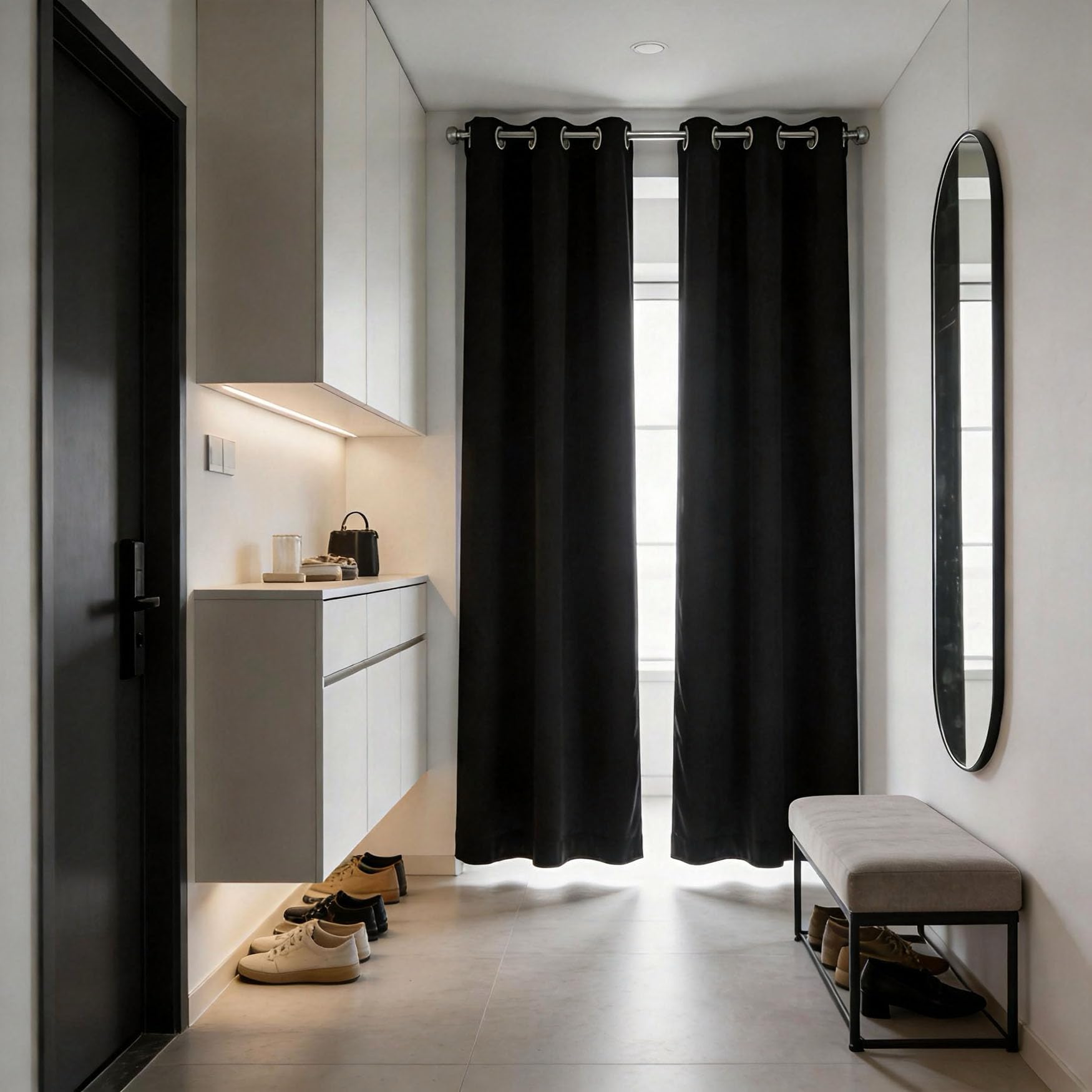 Rideau occultant de luxe 235 x 205 cm isolant thermique et phonique noir doux