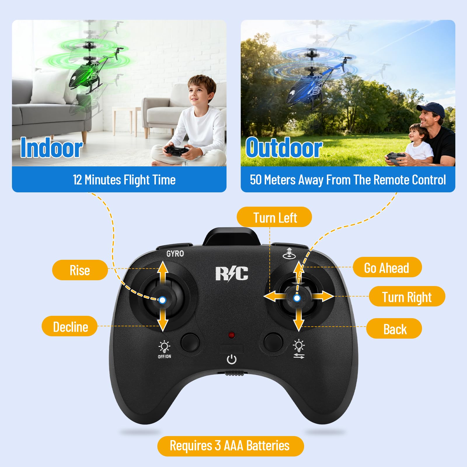 RC Helicóptero,Helicóptero teledirigido 2.4G con luz 7 colores LED,Elicoptero Teleridijido niño 3.5 Canales,Avion Teledirigido con Giroscopio y Altura Fija,Regalos de Fiesta Ideales para niños y niñas