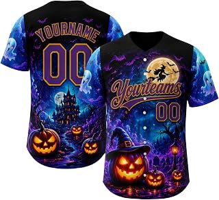 Custom Halloween Baseball Jersey for Women Men Kids, Personalized Name & Number, Ghost Pumpkin Skull Print Shirts