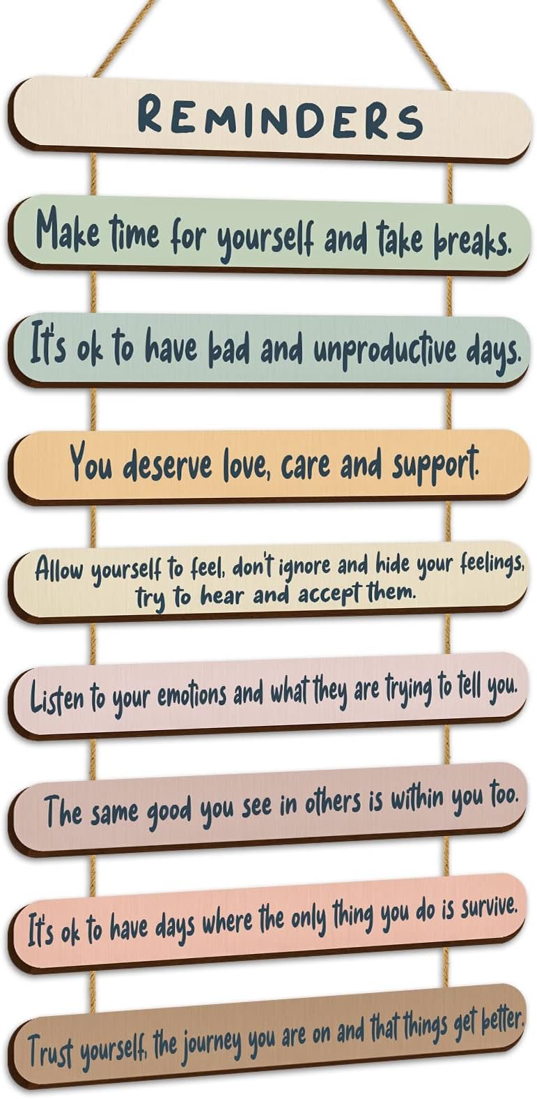 Yookeer Mental Health Reminders Wall Decors Wooden Hanging Art Counseling Room Decor Positive Psychology Affirmations Feelings Pediments for Home Counseling Office(Bright Color,English Style)