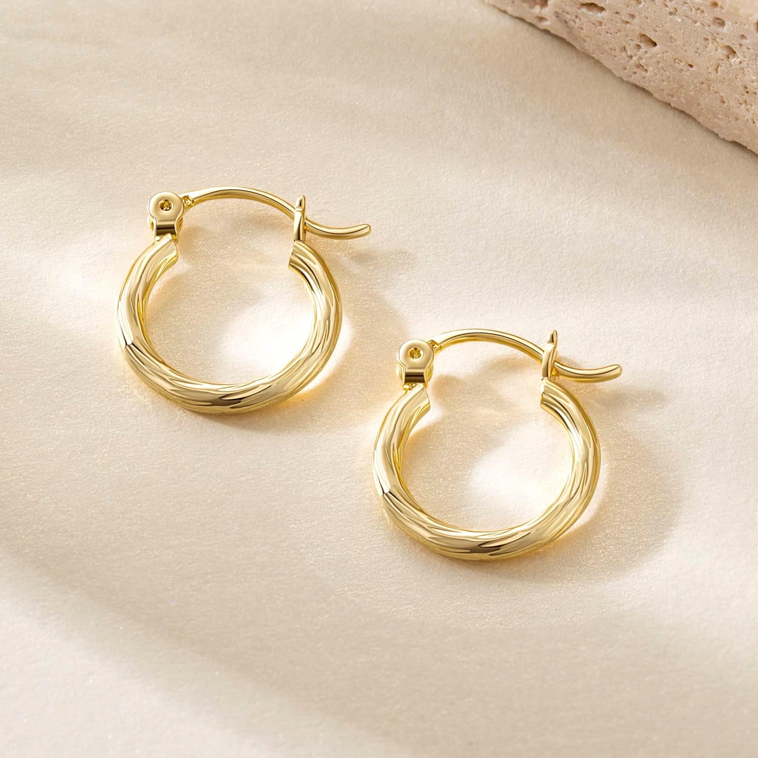 14K Gold Hoop Earrings for Women 14K Gold Earrings Beloved Click-Top Clasp Minimalist Hoop Earring Small Chunky Hoops Earring for Women 12/30mm - Image 5