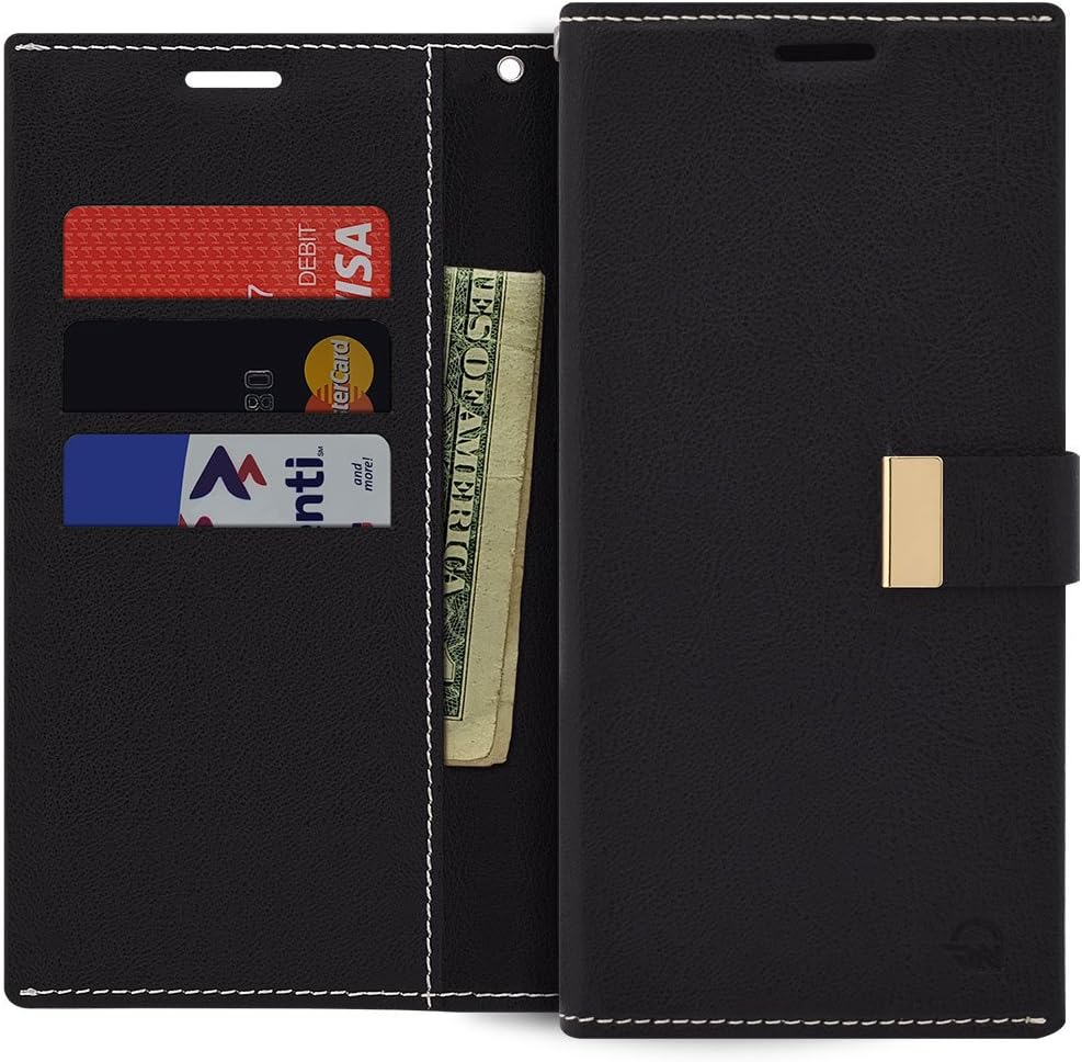 Qoosan Galaxy A7 2017 Wallet Case, PU Leather Folding Flip Cover with Card Holder Kickstand Magnetic Closure Shockproof Protective Folio Phone Case, Black