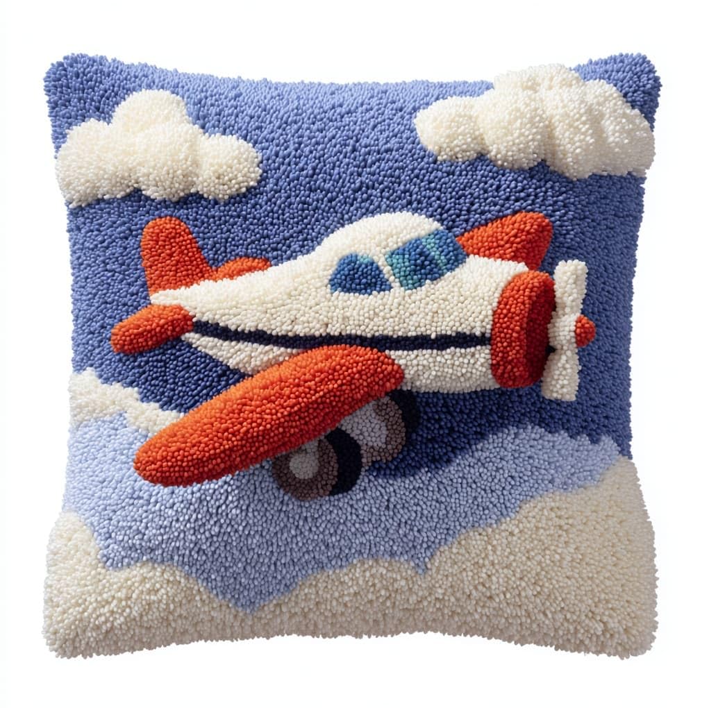 Wallustrioaw Simple Cartoon Airplane Latch Hook Kits Pillow,