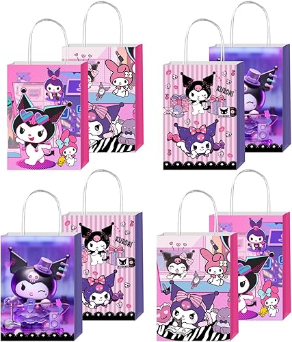 Tuklye 12 bolsas de regalo de fiesta Kuromi con asas para niños, suministros de fiesta de cumpleaños