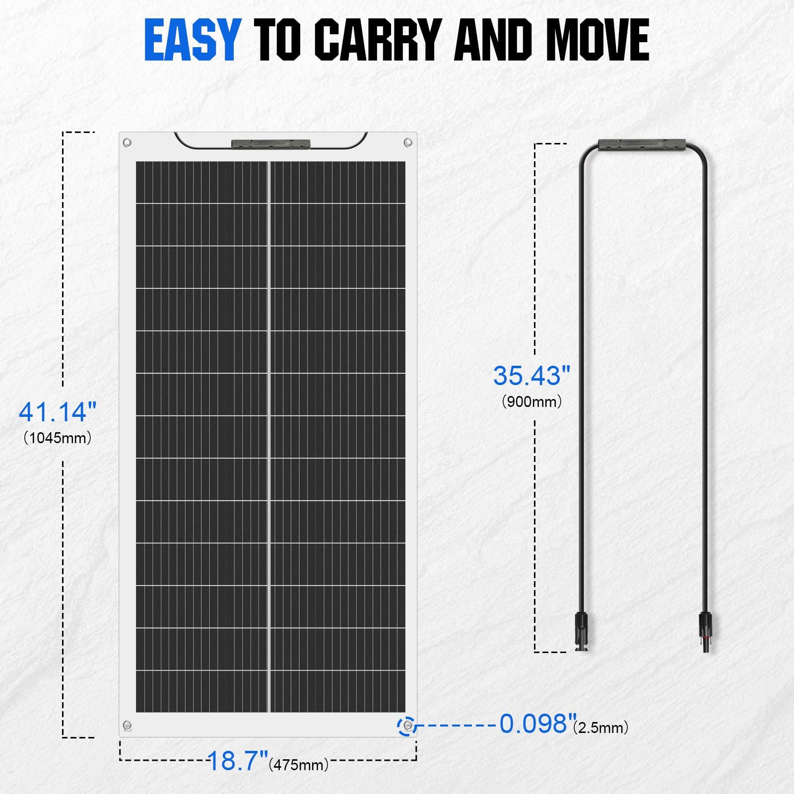 ECO-WORTHY 100W 12V Solarpanel Flexibel Monokristallines Solarpanel, Solarmodul mit Ladekabel für Wohnmobil Auto Boot 12V Batterien