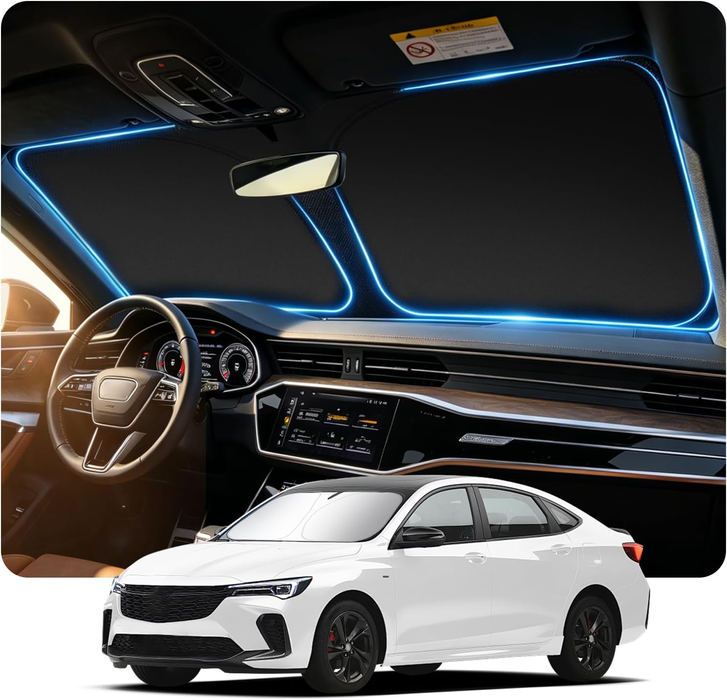 63×33" Upgraded Car Windshield Sun Shade,Foldable Windshield Cover Sun Shade Blocks Sunlight & Heat,Summer Essentials Suns Shades for Cars Windshields Car Interior Accessories