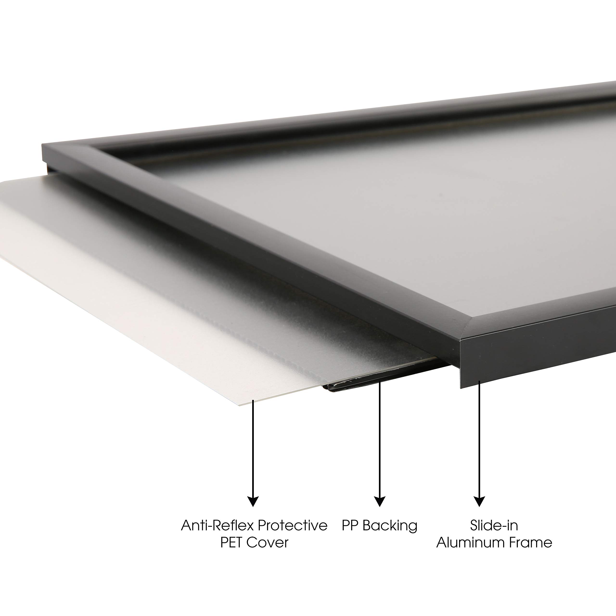 M&T Displays Black Slide In Frame with Mitred Corner 24x36 Poster Frame 0.93 inches Aluminum Profile Front Loading Wall Mounting Display for Picture, Document or Certificate