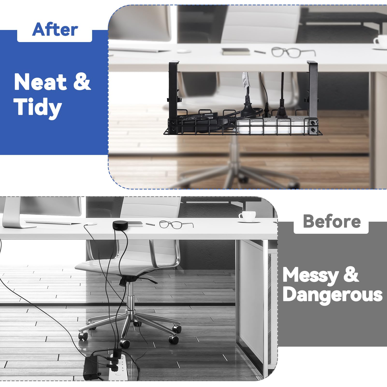 HOMMAND Under Desk Cable Management Tray, Upgraded Wire Management No Drill No Screws - Image 2
