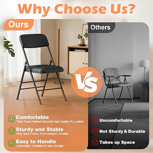 Miniatura 4 de Silla plegable de grado comercial con cojín de tela acolchada (16 x 16 pulgadas, patas de doble bisagra, estilo de lujo9.9 lbs de capacidadpeso