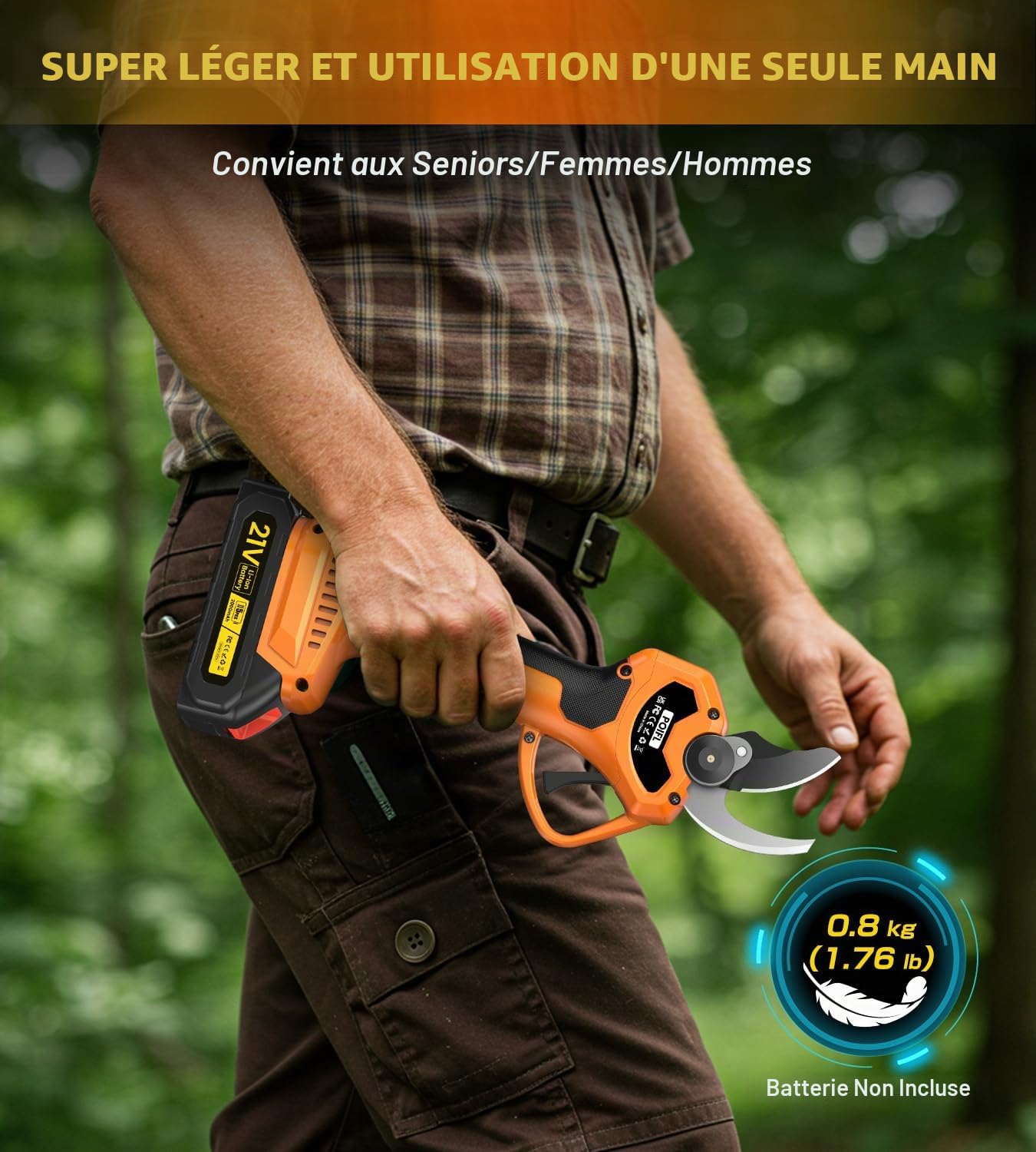 Sécateur Électrique Sans Fil, 4000mAh 35MM Secateur a Batterie avec Écran LED, 1000 W Moteur Sans Balais Secateur Electrique avec 2 Batteries de 2000mAh pour Jardin, Arbres Fruitiers,Vignobles, Haies