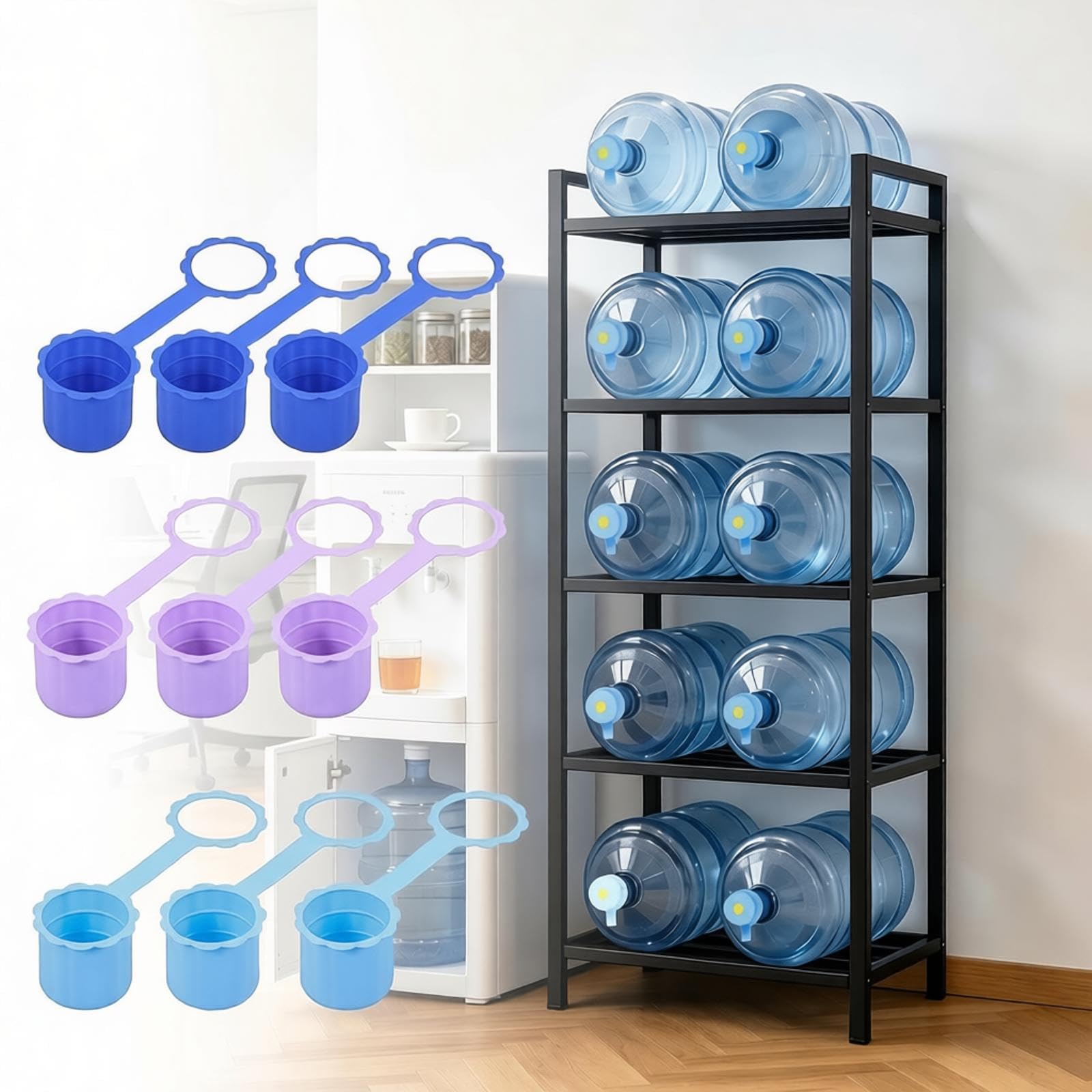 Zhjiutak 9Pcs 5 Gallon Water Jug Caps Leak Proof Reusable Silicone Replacement Bottle Lids for 2/3/4/5Gal Snap Top Water Jugs, Replacement Caps for 55mm & 60mm Bottle Standard/Screw/Crown Tops