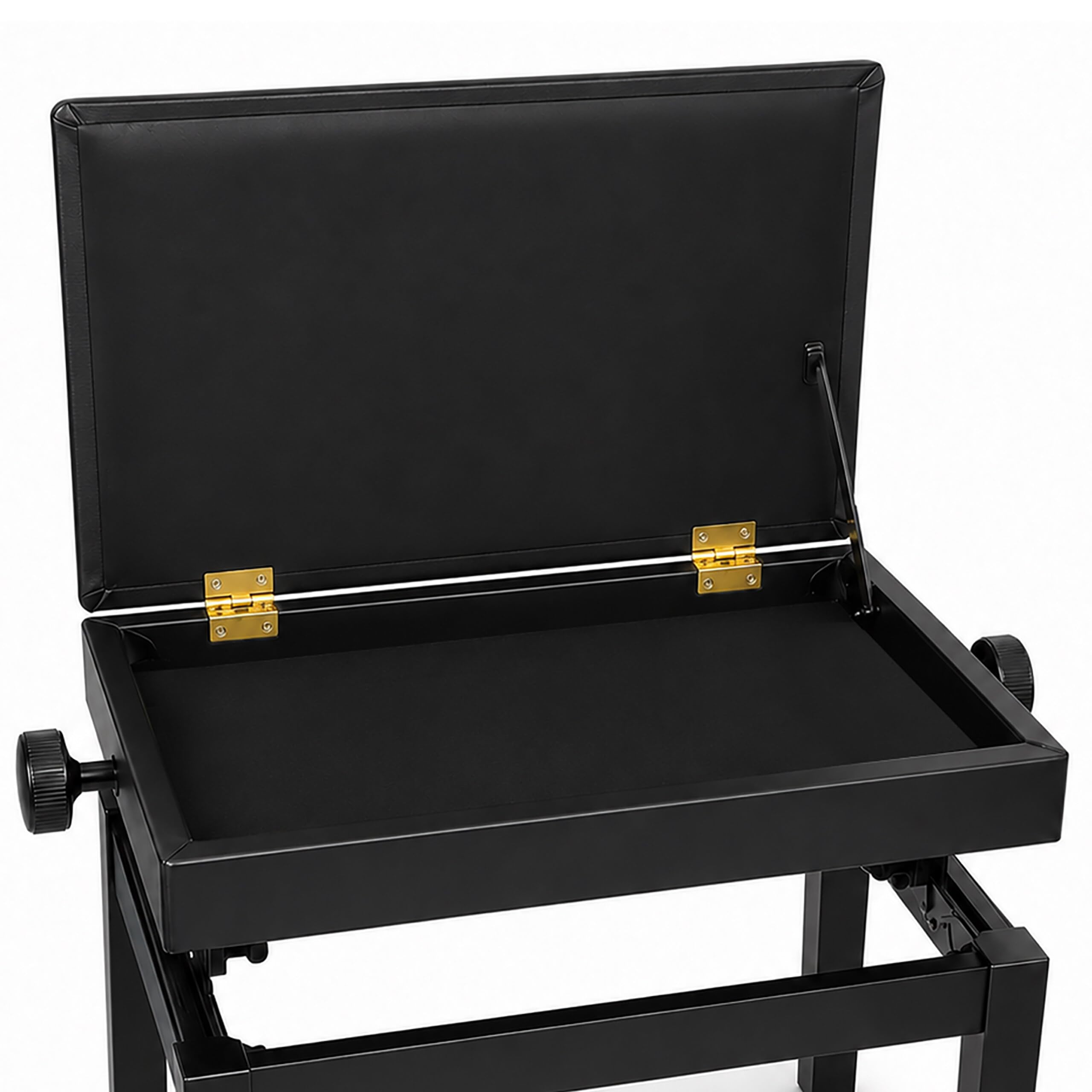 Banco de piano Relaxdays, regulable en altura, 48–58 x 55 x 33 cm, con almacenaje, madera, polipiel, negro