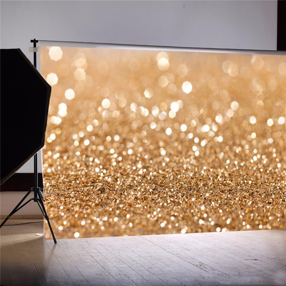 7 ft X 5 ft Gold Glitter Sequin Backdrop,Photography Video Background Screen,Vinyl Studio Props for Christmas Party Wedding Children Newborn Birthday
