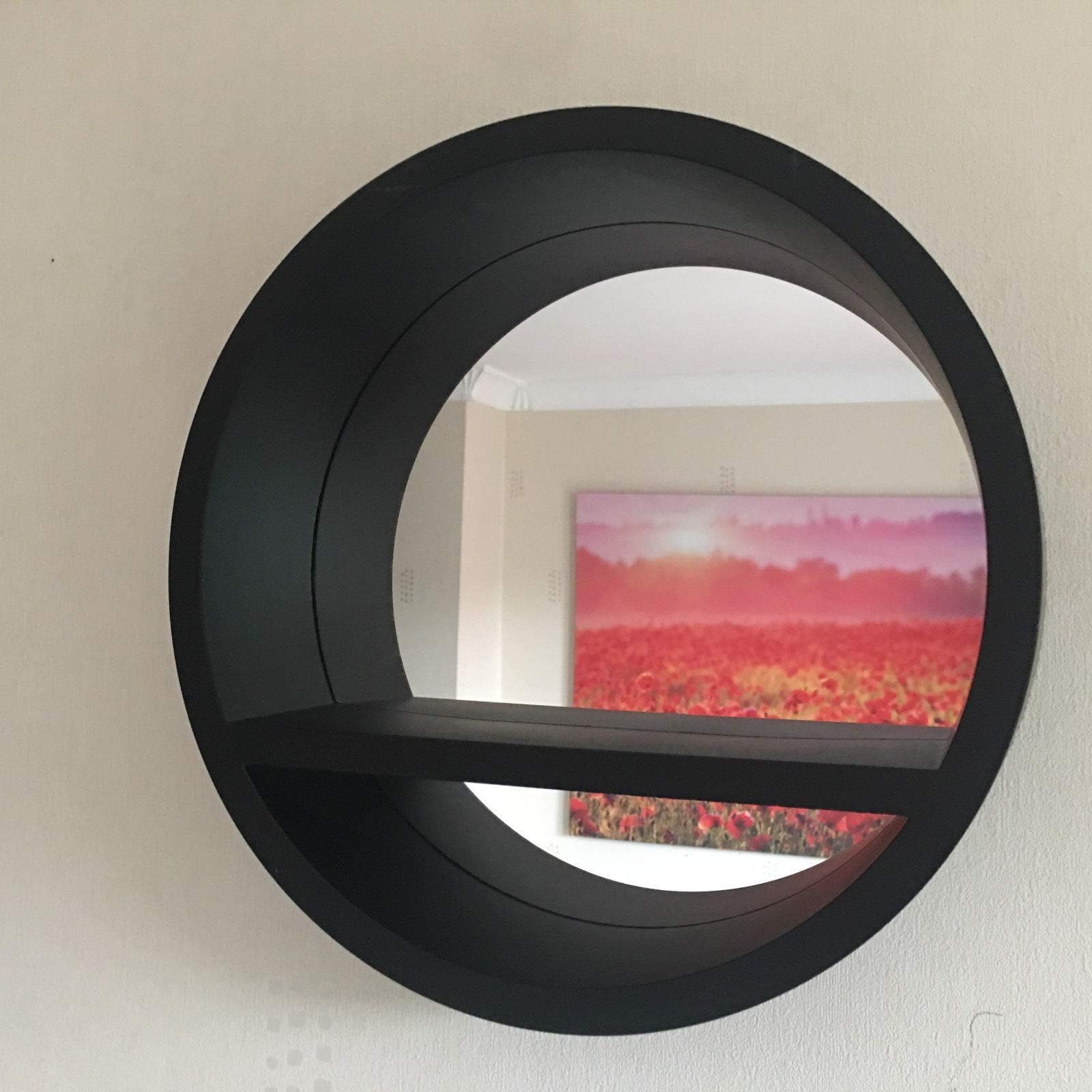 home stuff RETRO ROUND PORTHOLE MIRROR WITH SHELF BATHROOM DEEP MIRROR SHELF 31CM BLACK