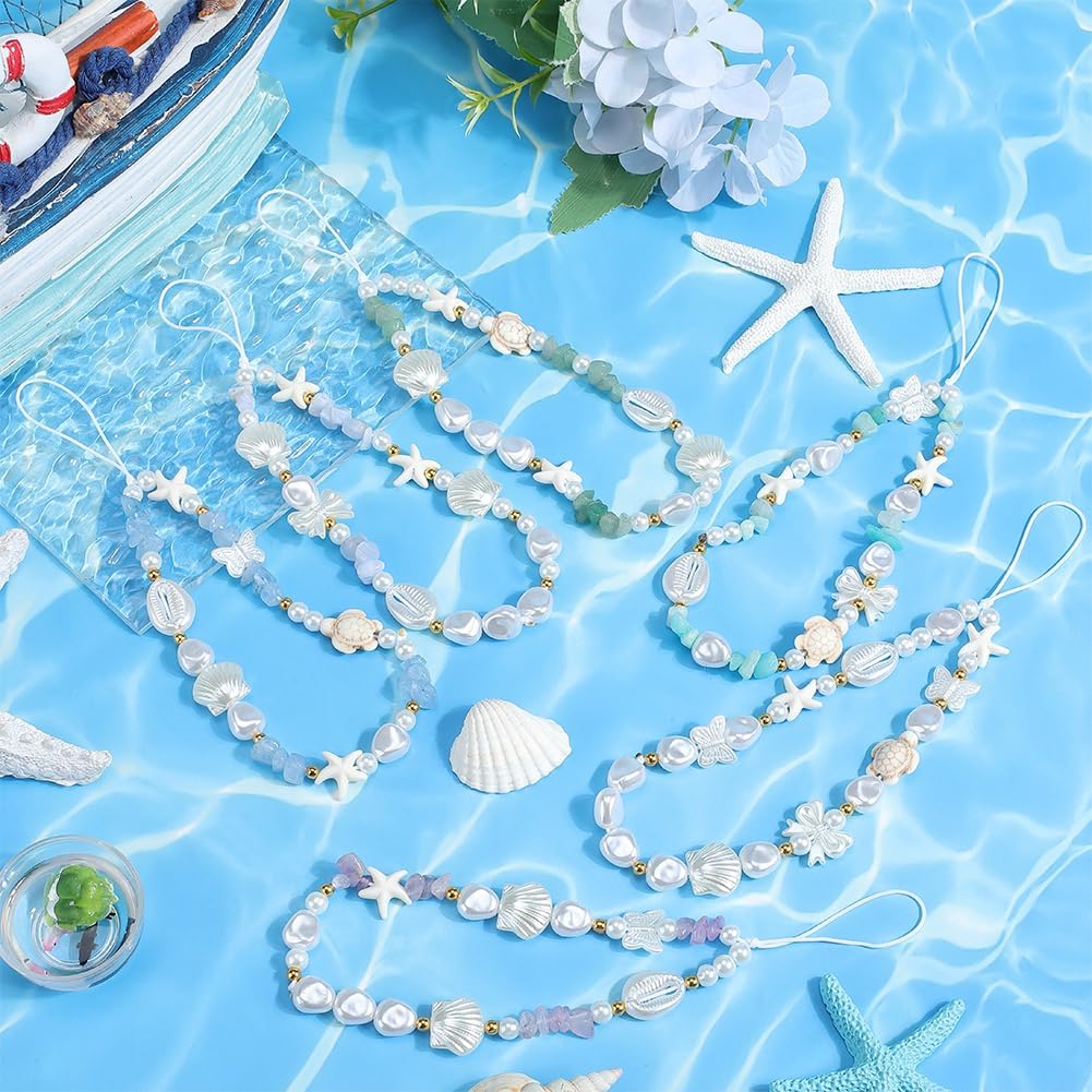 SUNNYCLUE 1 Box DIY 5 Sets Phone Charm Kit Phone Charms Set Ocean Sea Shell Bead Stone Chip Beads Cellphone Charm for Women Adult Keychain Cellphones Case Bag Camera Decor