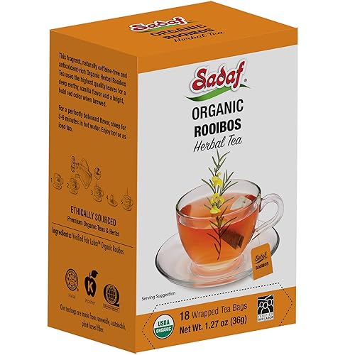 Miniatura 2 de Sadaf Té Rooibos orgánico - Bolsas de té Rooibos - Té de hierbas sin cafeína y antioxidante - Halal - Kosher - 18 bolsas de té envueltas