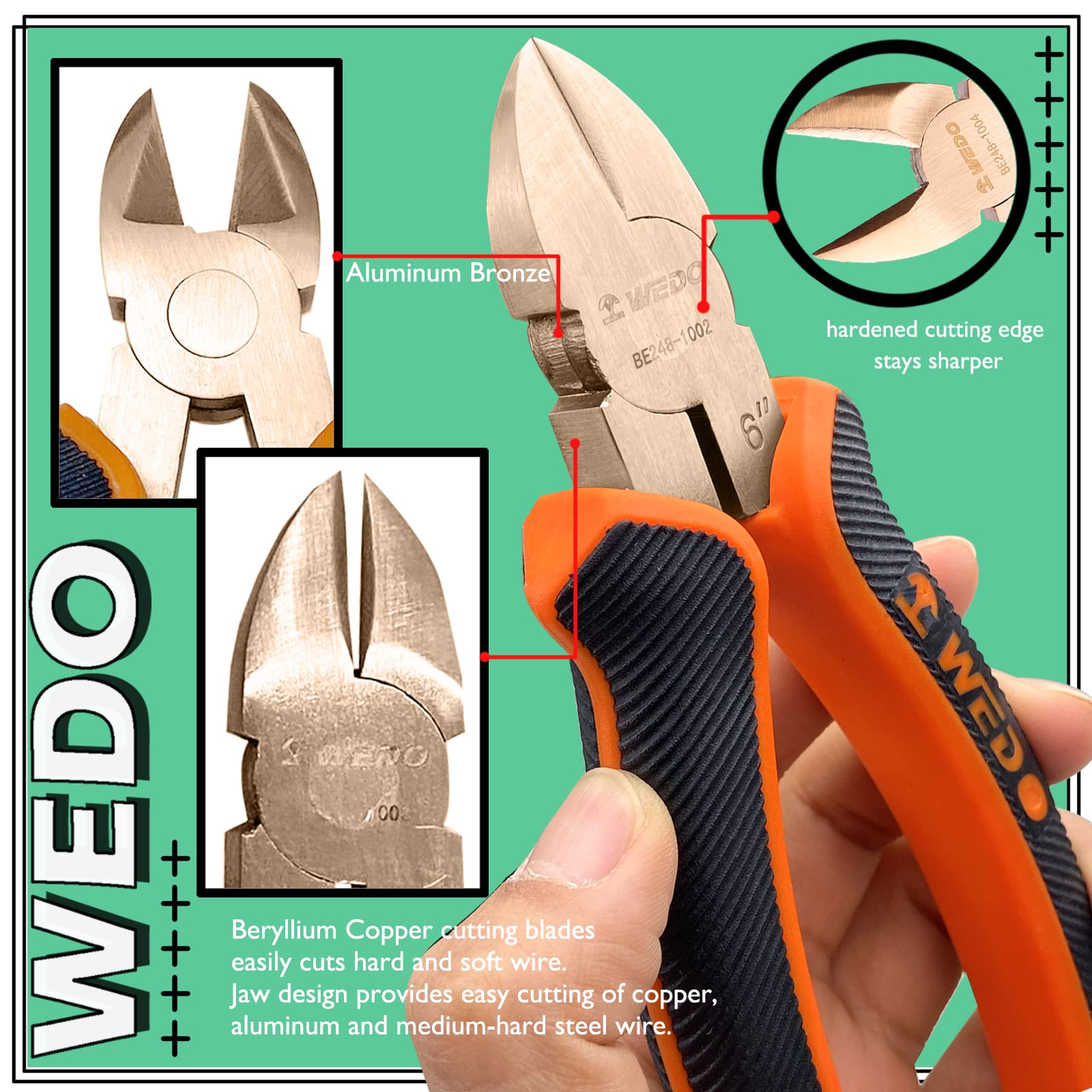 WEDO Non-Sparking Diagonal Cutting Pliers 6”, Spark-Free Safety Side Wire Cutters Pliers Nippers, Non-Magnetic, DIN Standard - Image 3